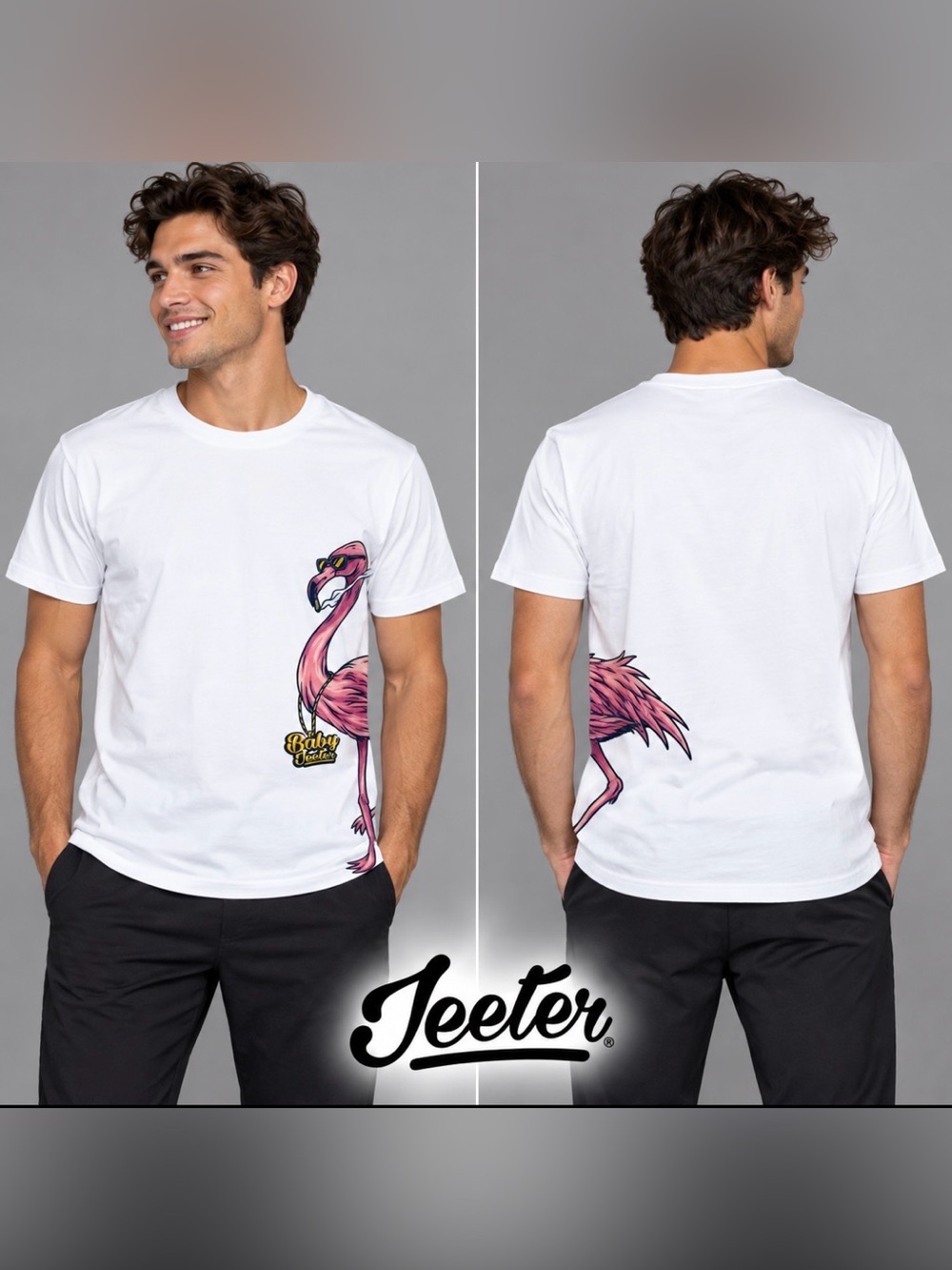 Jeeter Baby Jeeter Flamingo Wraparound Graphic Tee Mens Small White Hard To Find